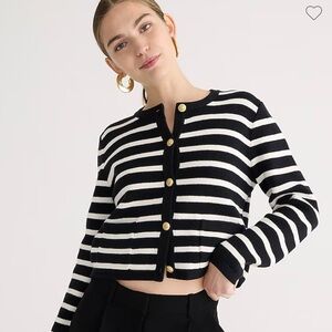 NWOT J.Crew Emilie Sweater Lady Jacket in Stripe Black Ivory White